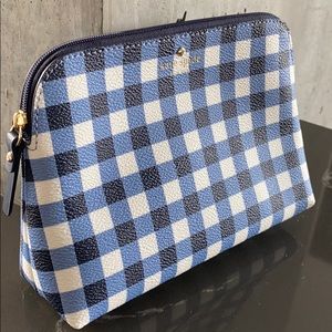 Kate Spade Blue & White Gingham Cosmetic Bag